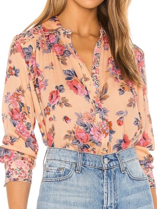 Free People Tops - Free People Hold Onto Me Floral Button Down Top Coral Combo Size Small